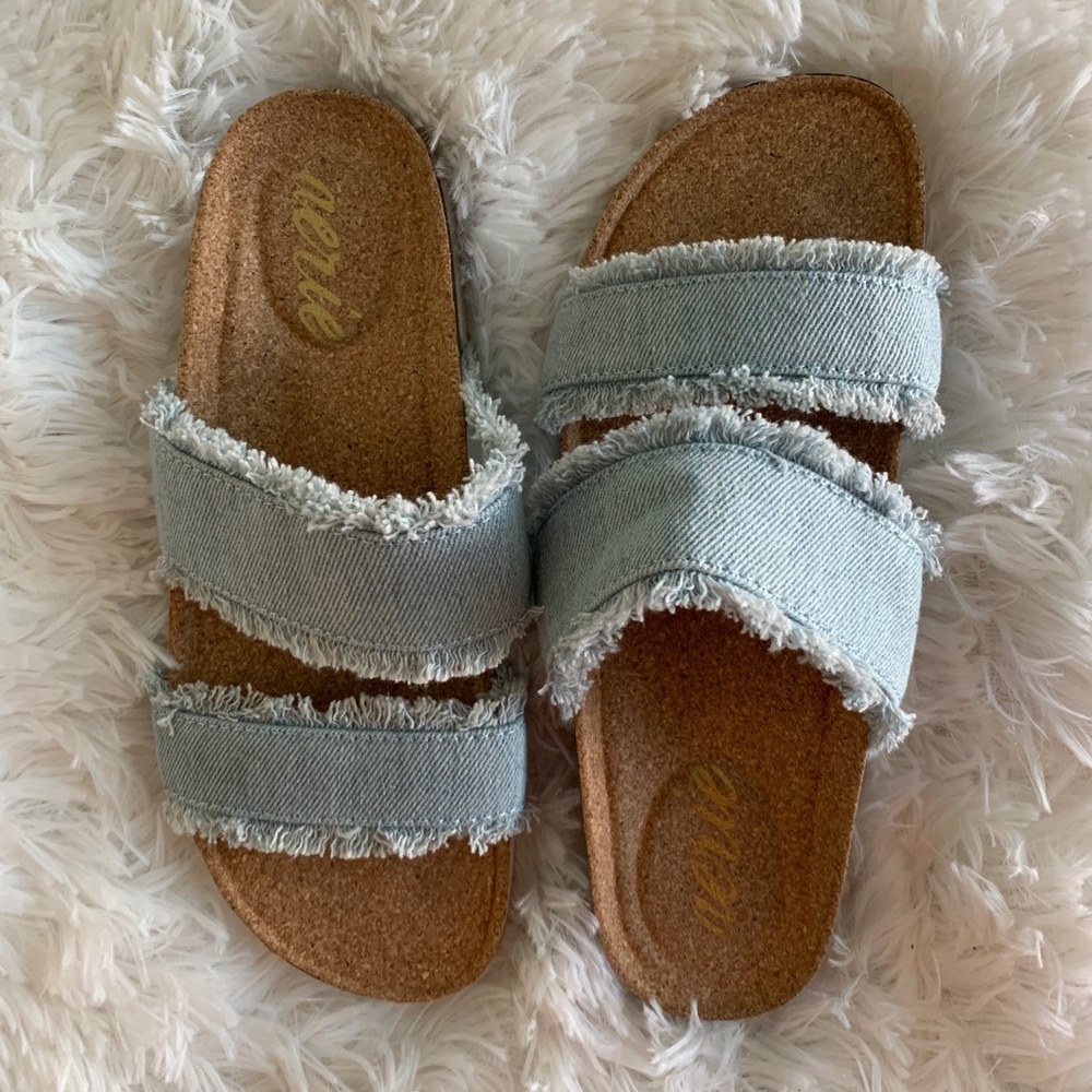 Aerie Denim Cork Sandals Women’s Size 6 Like New